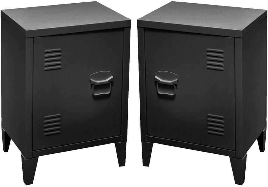 Urban Living Nachtkastje Locker 2x industrieel zwart metaal met deurtje 40 x 30 x 57 cm