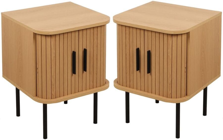 Urban Living Nachtkastje New York 2x hout met schuifdeurtjes 40 x 40 x 53 cm