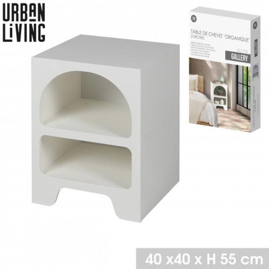 Urban Living Nachtkastje Wabi Sabi stijl organisch 2 vakken wit kunststof 40 x 40 x 55 cm