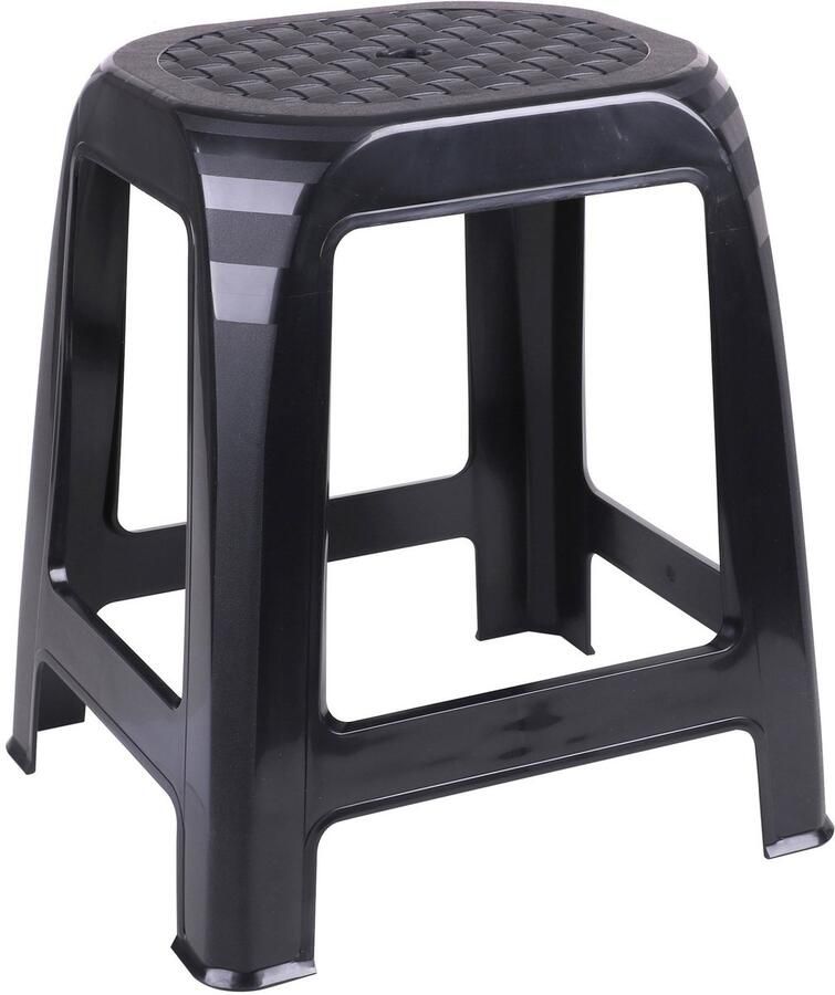 Urban Living opstapje zit krukje kunststof zwart 41 x 36 x 46 cm Keuken badkamer Krukjes binnen buiten stapelbaar