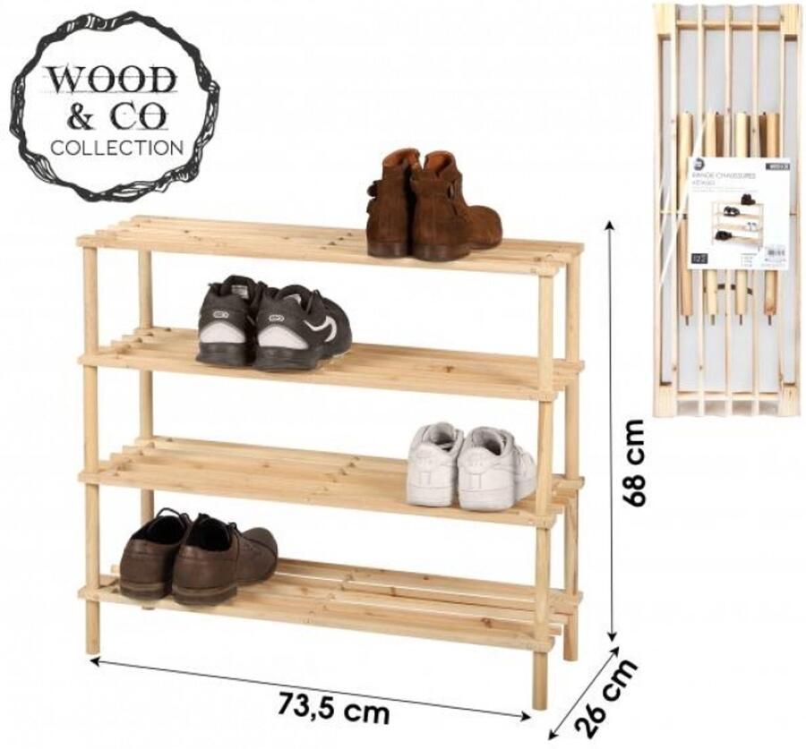 Urban Living Schoenenrek schoenenkastje lichtbruin 12x paar schoenen hout 73 x 26 x 68 cm - Foto 2