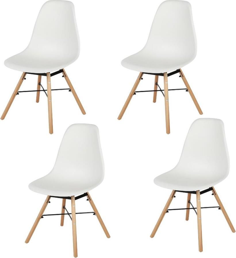 Urban Living JENA Eetkamerstoelen Wit met Hout Metalen onderstel eetkamerstoel Eetkamerstoelen set van 4 - Foto 3