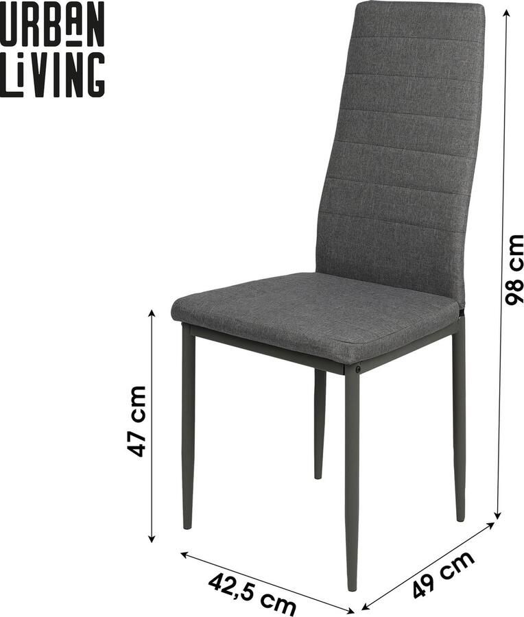 Urban Living Set van 6 Eetkamerstoelen Antraciet en textiel Eetkamerstoel met Hoge Rugleuning