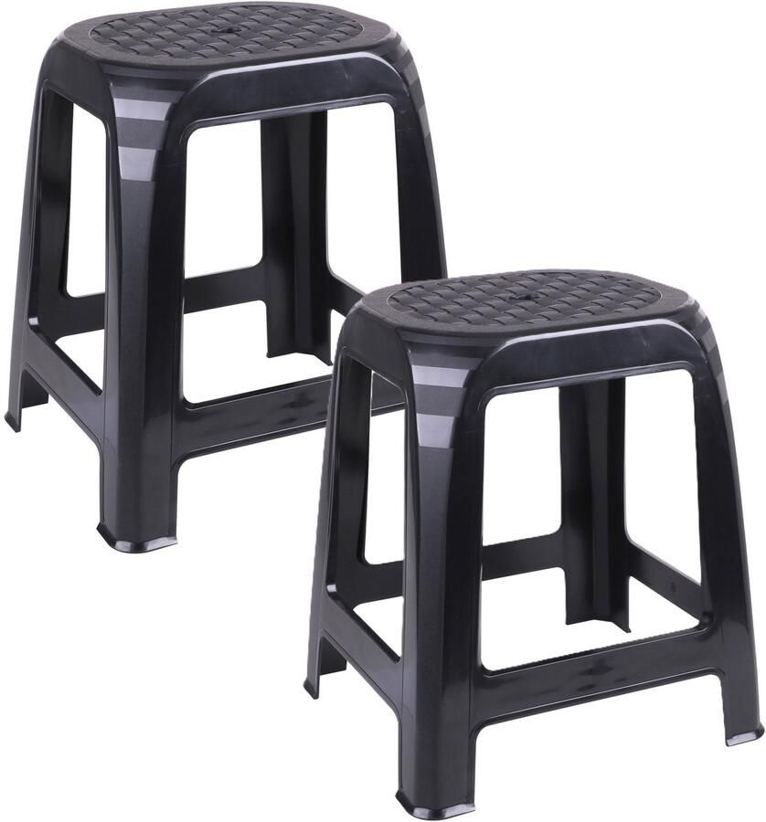 Urban Living opstapje zit krukje 2x kunststof zwart 41 x 36 x 46 cm Keuken badkamer Krukjes binnen buiten stapelbaar