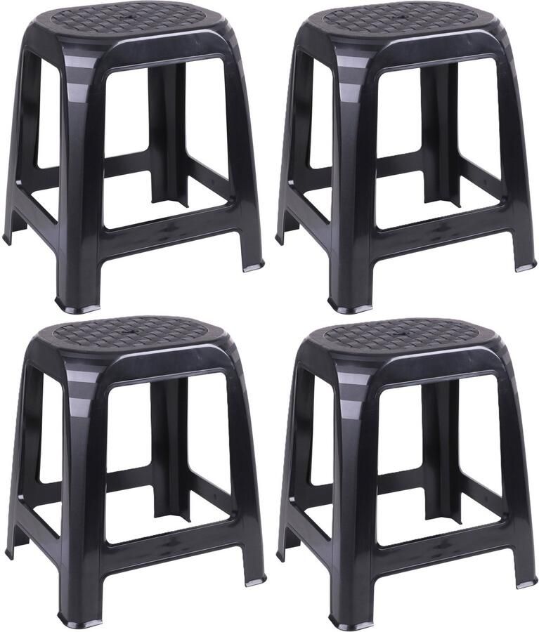 Urban Living Zit krukjes voor binnen en buiten 4x zwart kunststof 41 x 36 x 46 cm extra zitplaatsen