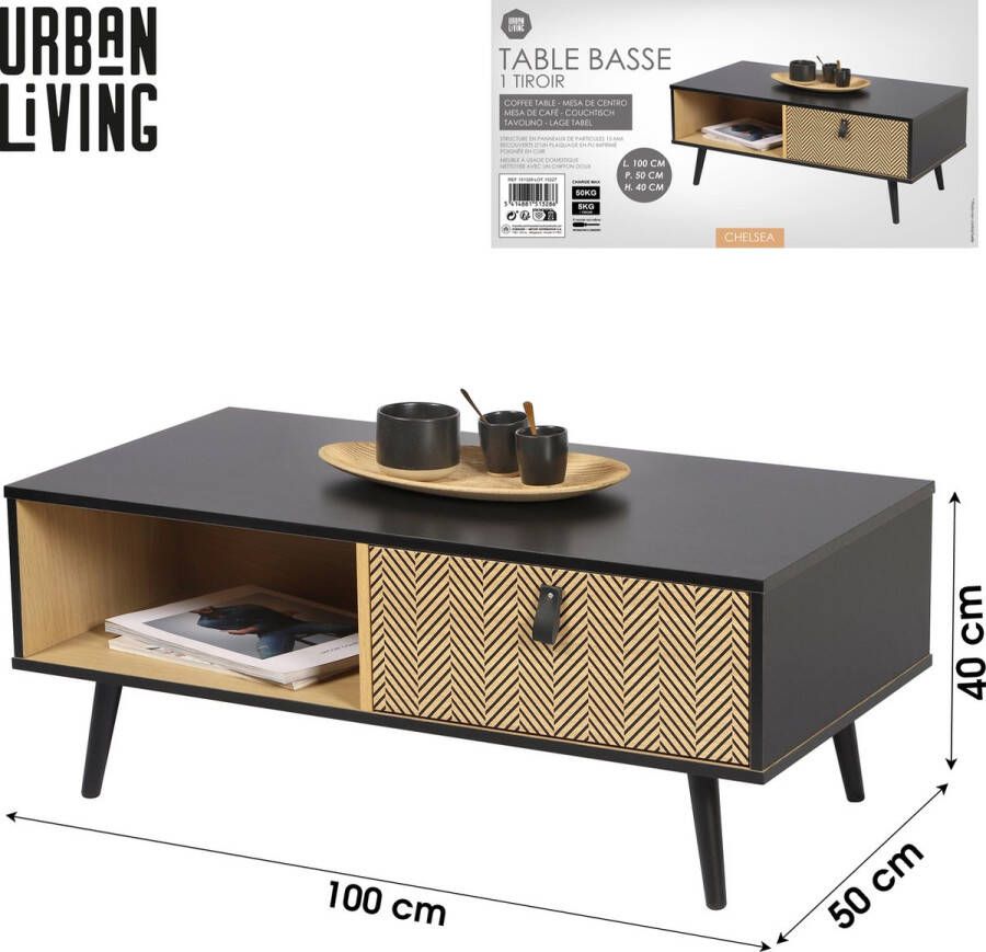 Urban Living VERFRAAIDE SALONTAFEL MET HANDVATTEN MET LEDEREFFECT 100X50XH40CM