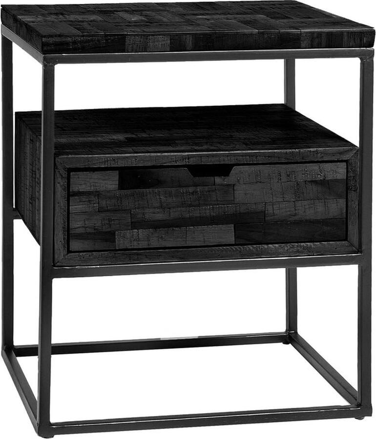 Urban Pieces Nachtkastje Maxime Nachtkastjes industrieel Modern Zwart Bijzetkastje staal Bedtafeltje van hout Slaapkamer kastjes met lade