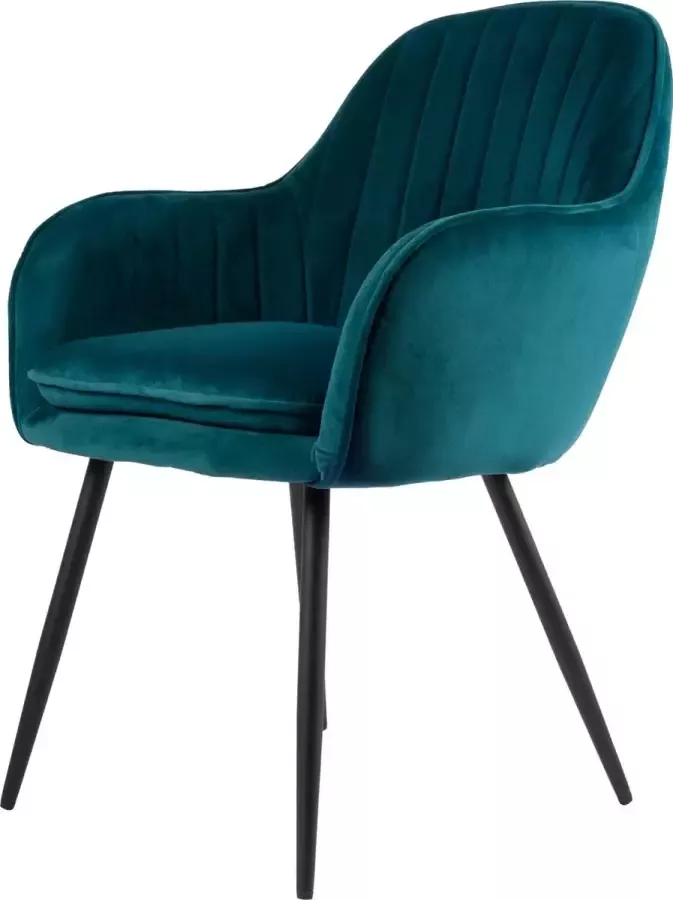 Usuals Gio Eetkamerstoel Petrol Blauw Velours Velvet Zwart stalen poten Design eetkamerstoel