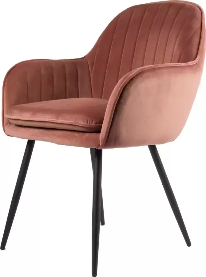 Usuals Gio Eetkamerstoel Roze Velours Velvet Zwart stalen poten Design eetkamerstoel