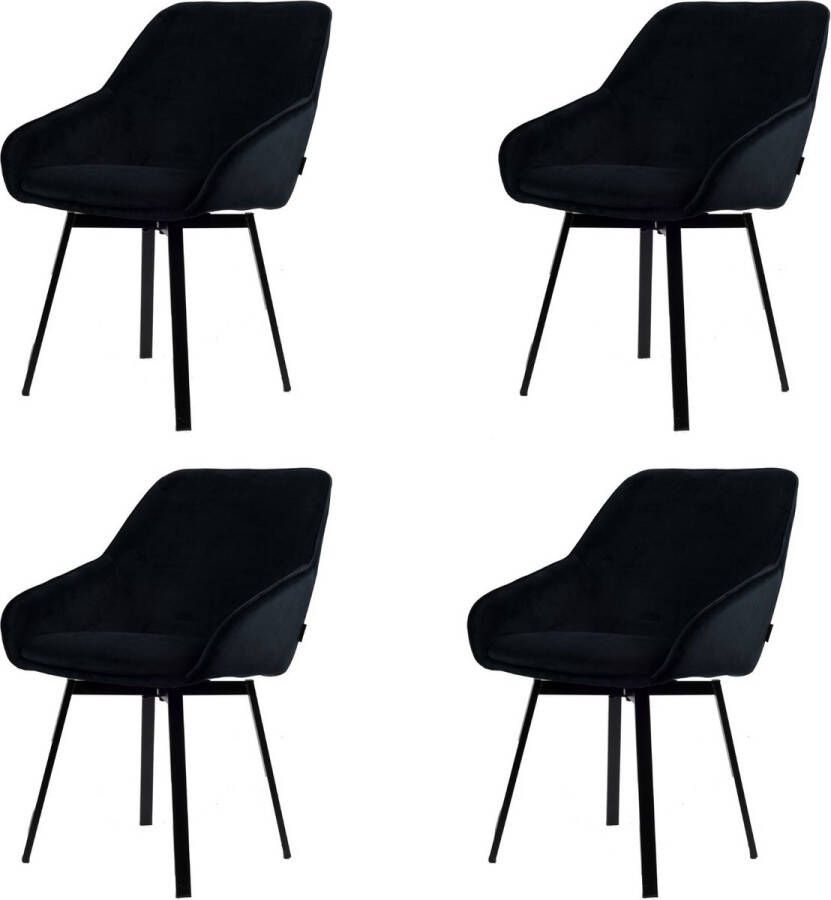 Usuals Lotus Eetkamerstoel Set van 4 Velvet Design Zwart