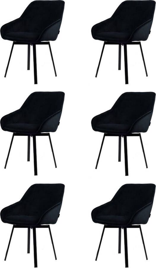 Usuals Lotus Eetkamerstoel Set van 6 Velvet Design Zwart