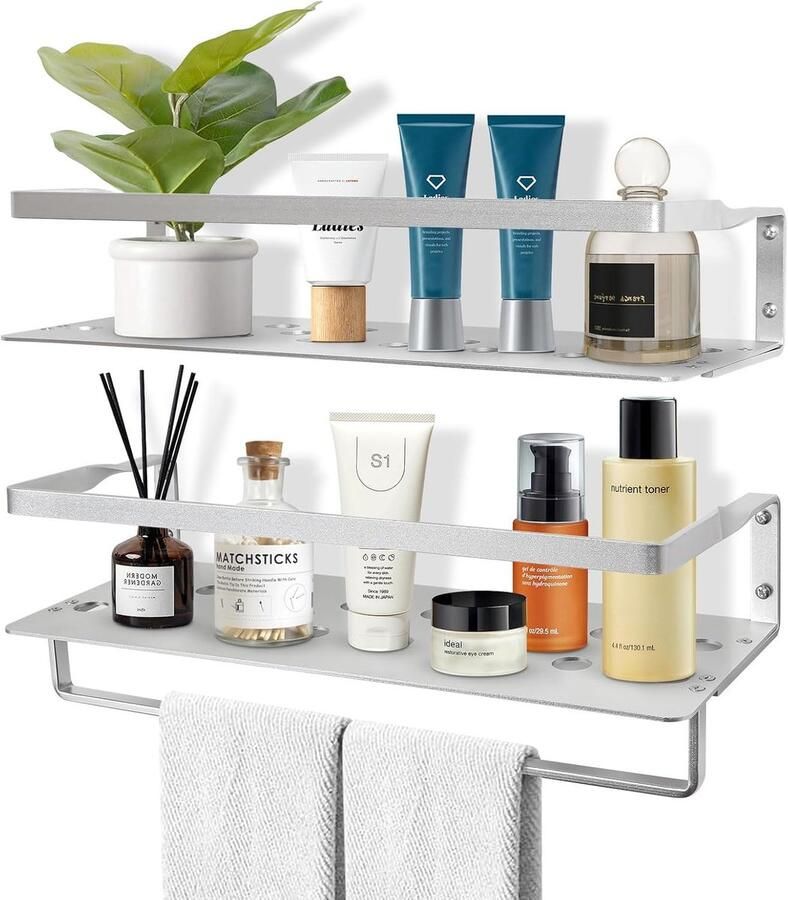 Uten Wandplank Muurplank Planchet Wandrekje Wandplankje Wandrek Zwevend Industrieel Metaal (Aluminium) Zilver 2 Planken L 40 (2 Kleuren)