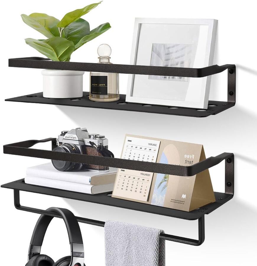 Uten Wandplank Muurplank Planchet Wandrekje Wandplankje Wandrek Zwevend Industrieel Metaal (Aluminium) Zwart Grijs 2 Planken L 40 (2 Kleuren) - Foto 2