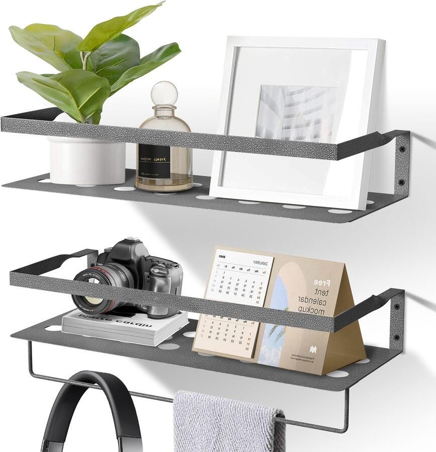 Uten Wandplank Muurplank Planchet Wandrekje Wandplankje Wandrek Zwevend Industrieel Metaal Grijs coating met Zilverkleurige adertjes 2 Planken L 40 (4 Kleuren)