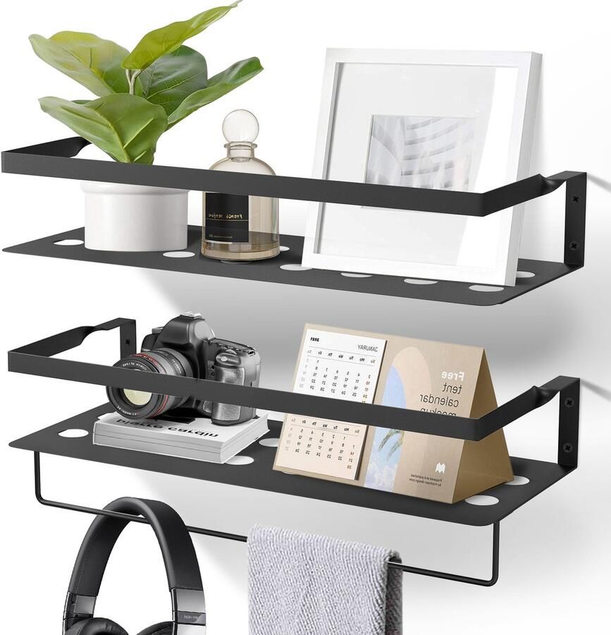 Uten Wandplank Metaal Wanddecoratie Boekenplank Wandplank Zwevend voor Woonkamer Slaapkamer Keuken Badkamer Fotoplank Industrieel Muurdecoratie Metaal Muurplank Zwart