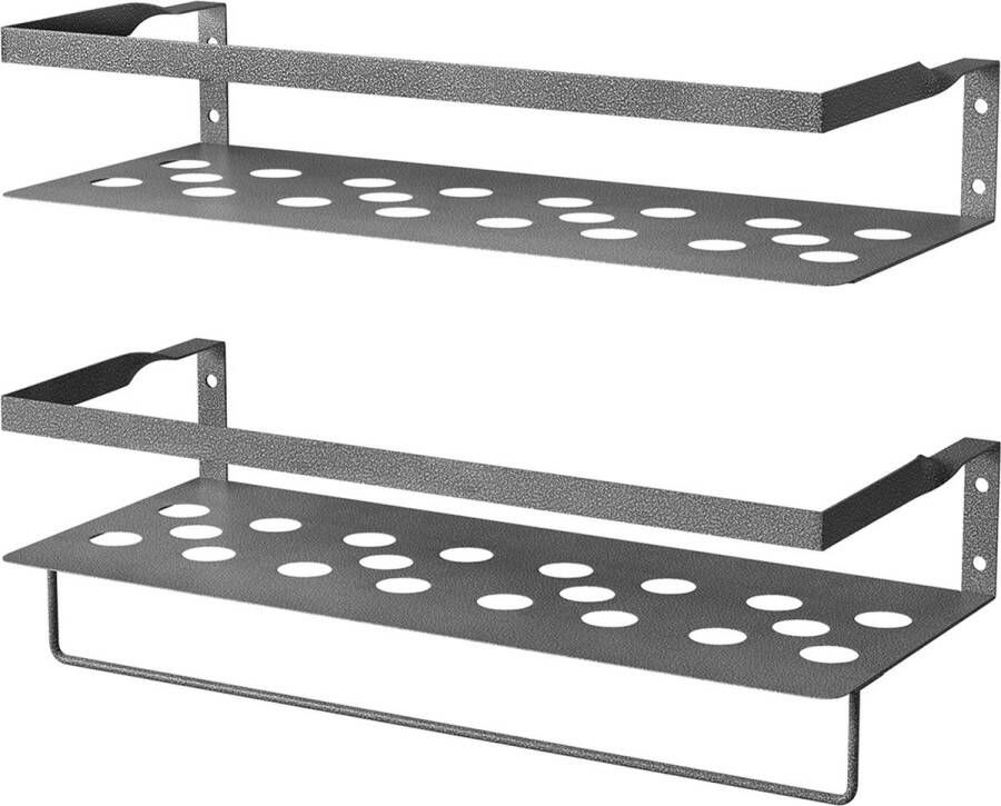 Uten Wandplank Muurplank Planchet Wandrekje Wandplankje Wandrek Zwevend Industrieel Metaal Grijs coating met Zilverkleurige adertjes 2 Planken L 40 (4 Kleuren) - Foto 2