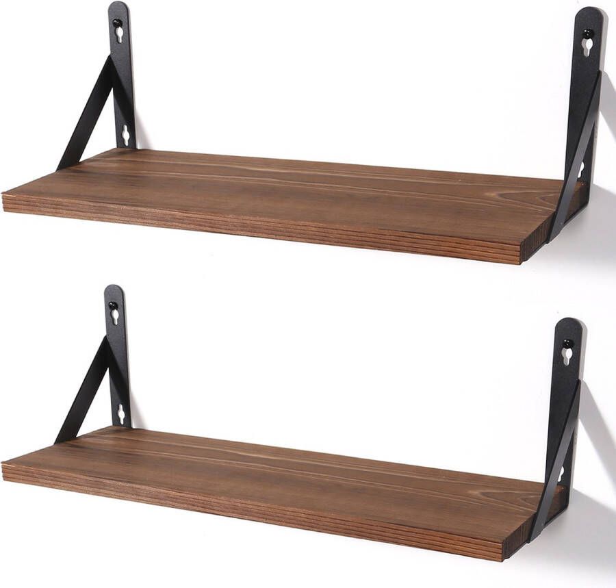 Uten Wandplank zwevend 2 Planken Wandrek industrieel Rechthoekig wandrekken Wandrek hout Zwart bruin Voor Keuken Slaapkamer Woonkamer 42.5x15.5x14cm A-3