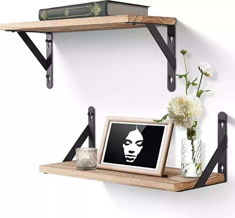 Uten Wandplank Zwevend 42.5cm 2 Stuks Wandplanken Zwevend Incl Bevestigingmaterialen Wandrek Industrieel Hout Lichtbruin