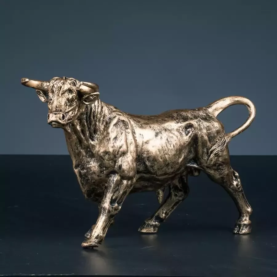 V-art Beeld Goud Bronzen Stier Woondecoratie Beeld Stier Decoratie Cadeau Kunst Bureau