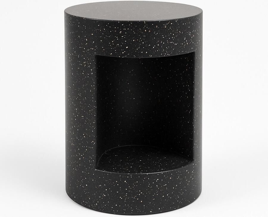 V&M Design Bijzettafel Binnen en Buiten Salontafel Nachtkastje 47 cm X ø 35 cm- Terrazzo Zwart