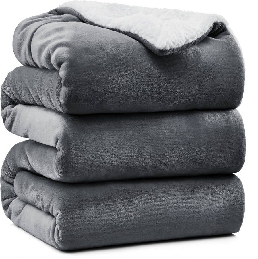 VAIVE Luxe Sherpa Fleece Deken 220x240 cm Superzacht Plaid voor Bank Bed of Woonkamer Decoratie Dekens Plaids Dekentje – Grijs