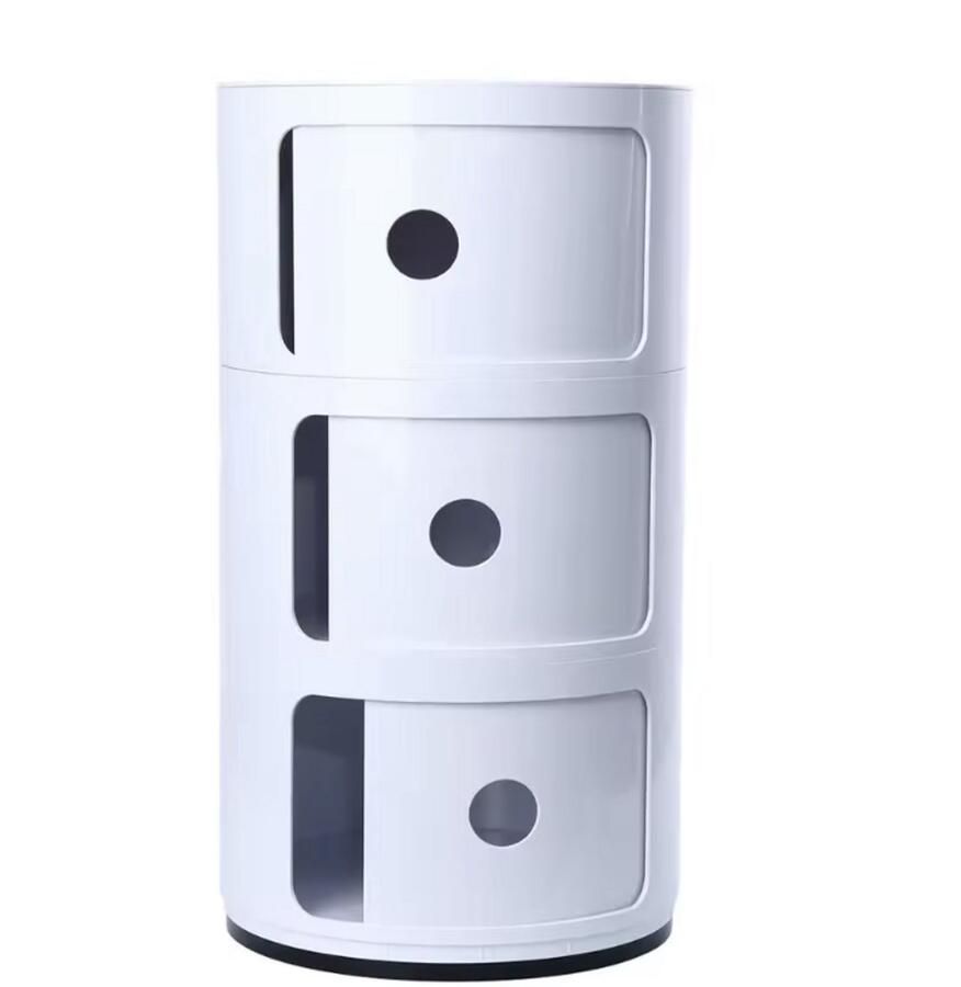 Valora Moderne Opbergkast Nachtkastje Schuifdeuren 3 lades Mini Kabinet Rond Wit Slaapkamer Woonkamer 32x32x 8 cm - Foto 2