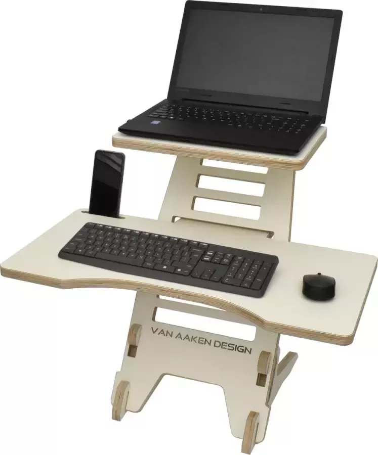 Van Aaken Design Sta bureau XL toetsenbord blad Zit sta verhoger Berken Multiplex wit