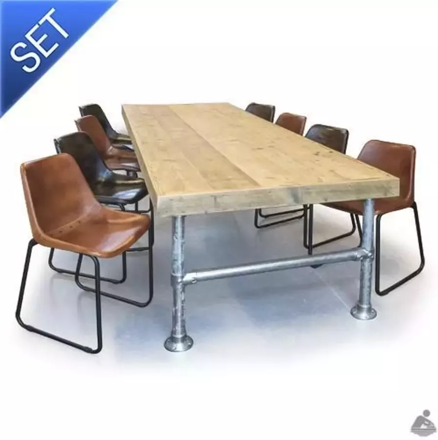 Van Abbevé Van Abbev� Eettafel met Be Pure Rough leren stoelen