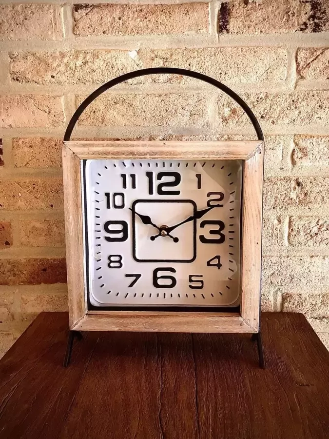 Van Den Broeck Kenny Square wooden metal digit with handle 34 5 cm hoog tafelklok uurwerk horloge industriestijl vintage industrieel klok tafel metaal cadeau geschenk relatiegeschenk kerst nieuwjaar verjaardag origineel – interieur