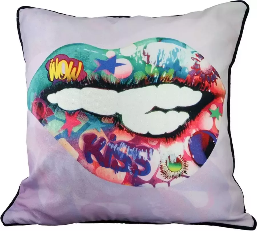 Van Den Broeck Kenny Stoffen hoofdkussen street art 45 cm x 45 cm kussen slaapkussen sierkussen voor in bed en bank sofa kleurrijk decoratie origineel cadeau geschenk gift verjaardag Kerst Nieuwjaar Pasen Valentijn