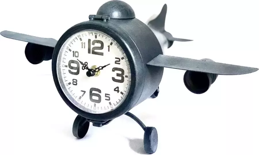 Van Den Broeck Kenny Table clock metal airplane black 20 cm hoog tafelklok uurwerk horloge industriestijl vintage industrieel klok tafel metaal cadeau geschenk relatiegeschenk kerst nieuwjaar verjaardag origineel – interieur
