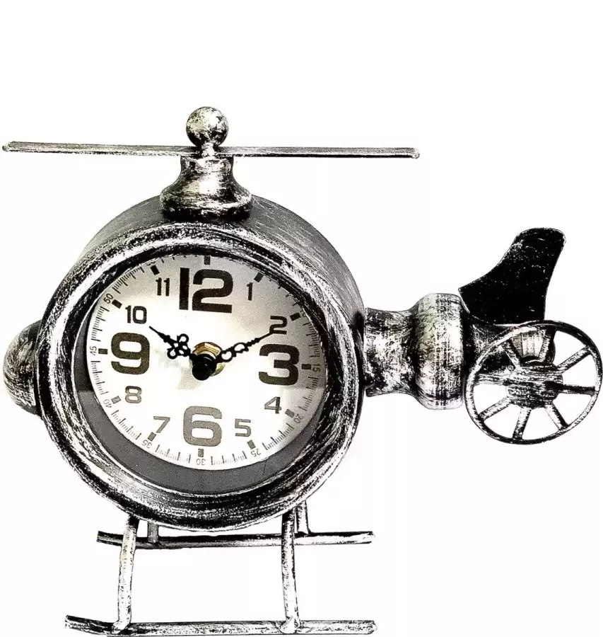 Van Den Broeck Kenny Table clock metal airplane silver 19 5 cm hoog tafelklok uurwerk horloge industriestijl vintage industrieel klok tafel metaal cadeau geschenk relatiegeschenk kerst nieuwjaar verjaardag origineel – interieur