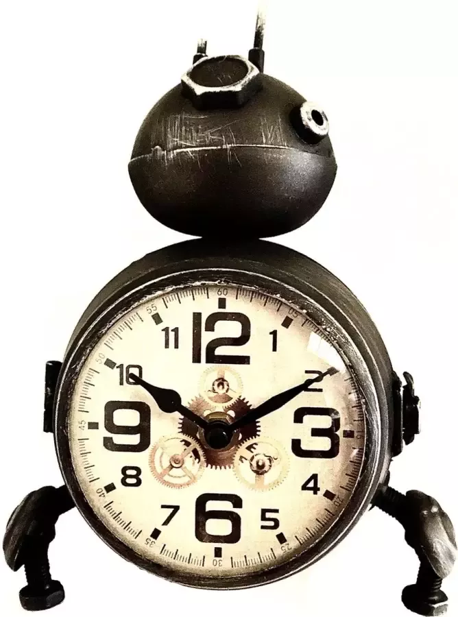 Van Den Broeck Kenny Table clock metal silver 23 cm hoog tafelklok uurwerk horloge industriestijl vintage industrieel klok tafel metaal cadeau geschenk relatiegeschenk kerst nieuwjaar verjaardag origineel – interieur