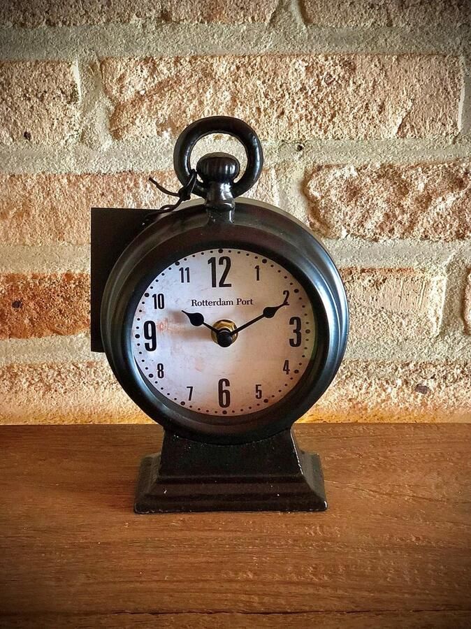 Van Den Broeck Kenny Clock Table Rotterdam Port 19 cm hoog tafelklok uurwerk horloge industriestijl vintage industrieel klok tafel metaal cadeau geschenk relatiegeschenk kerst nieuwjaar verjaardag origineel – interieur decoratie
