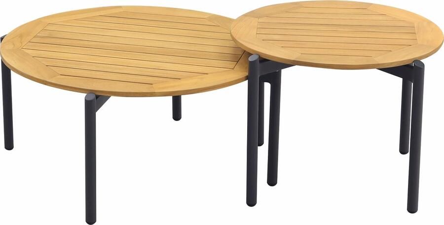 Van der Garde Tuinmeubelen Valletta koffietafels Set van 2 antraciet teak