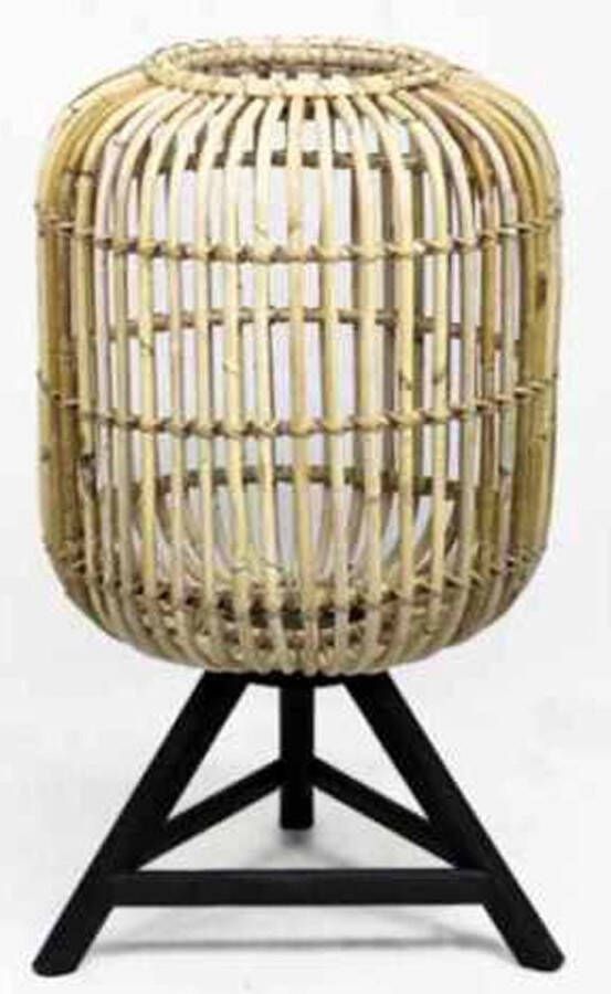 Van der Leeden -Tafellamp-Vloerlamp-Lamp-Rotan-Naturel-Rond-Blond-(D)36 x (H) 60 cm -Verticaal - Foto 2