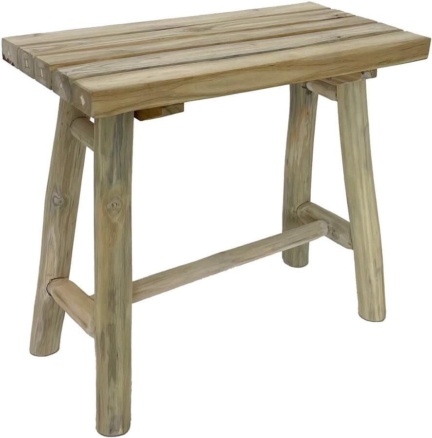 Van der Leeden Houten bankje 43 x 21 x 38 cm naturel teakhout zitbankje krukje bijzetkruk