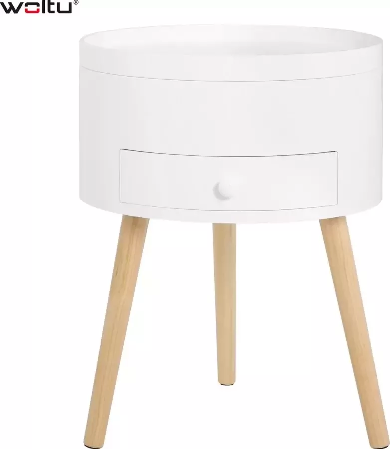 SensiLife Van Venhuizen Wit Nachtkastje Met Lade Compartiment Houten Ronde Nachtkastje Moderne Bijzettafel Voor Woonkamer Schoonheid Slaapkamer