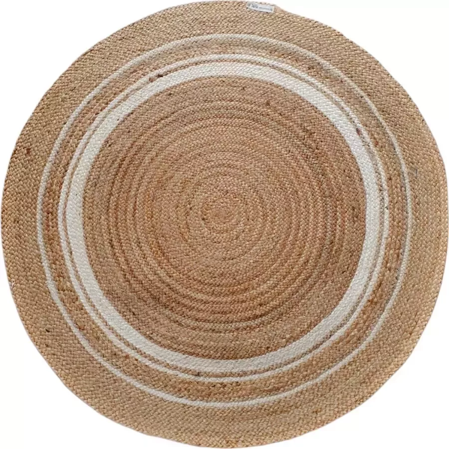 Van Rene Van René Vloerkleed Rond Woonkamer Naturel Wit 120cm Jute Badkamermat