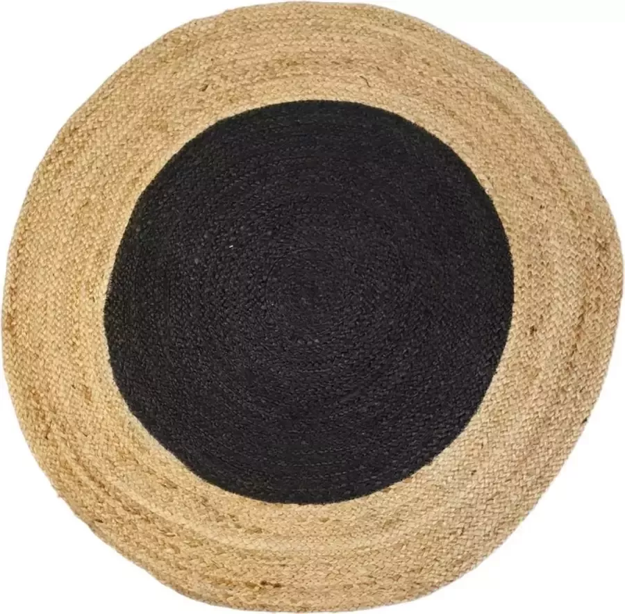 Van Rene Van René Vloerkleed Rond Woonkamer Naturel Zwart Jute 90cm Badkamermat