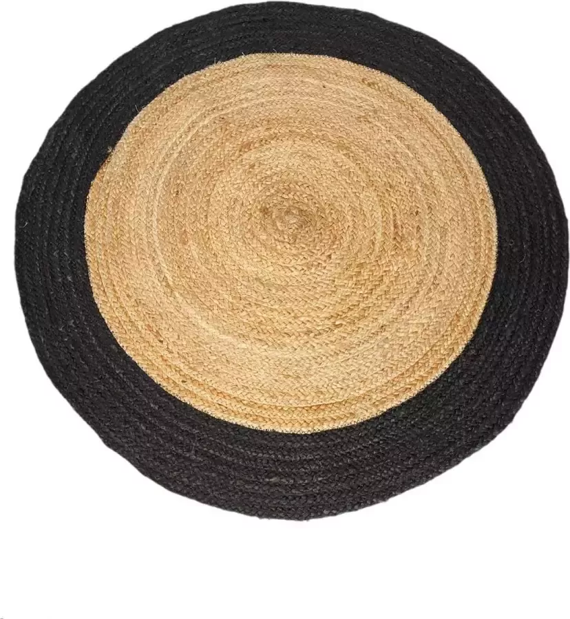 Van Rene Van René Vloerkleed Rond Woonkamer Zwart Naturel Jute 90cm Badkamermat