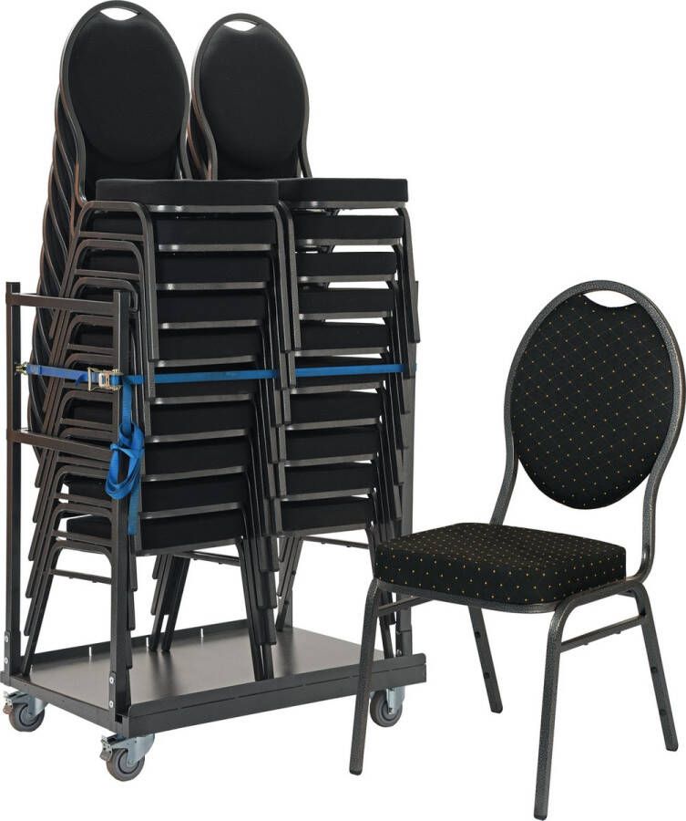 Van Vugt Event Products 20x Stackchair Basic Pro in transportkar zwart goud