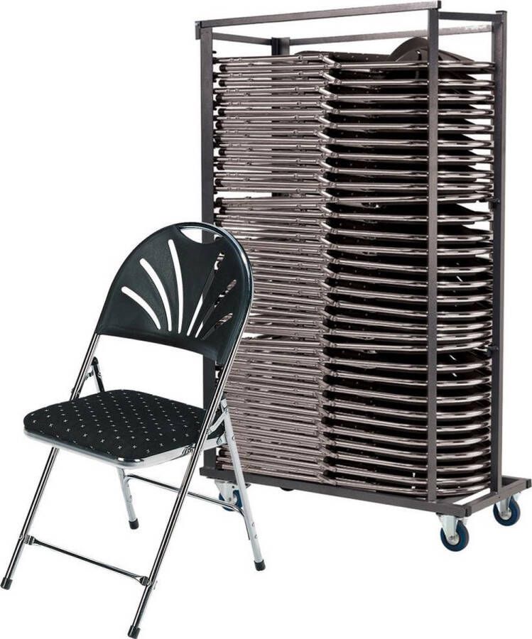 Van Vugt Event Products 30 x klapstoel Phoenix Deluxe (chroom met motief) in transportkar bulkprijs actiepakket