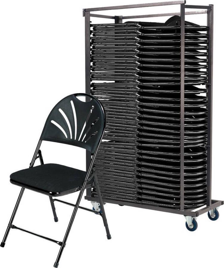 Van Vugt Event Products 30 x klapstoel Phoenix Deluxe (zwart) in transportkar bulkprijs actiepakket