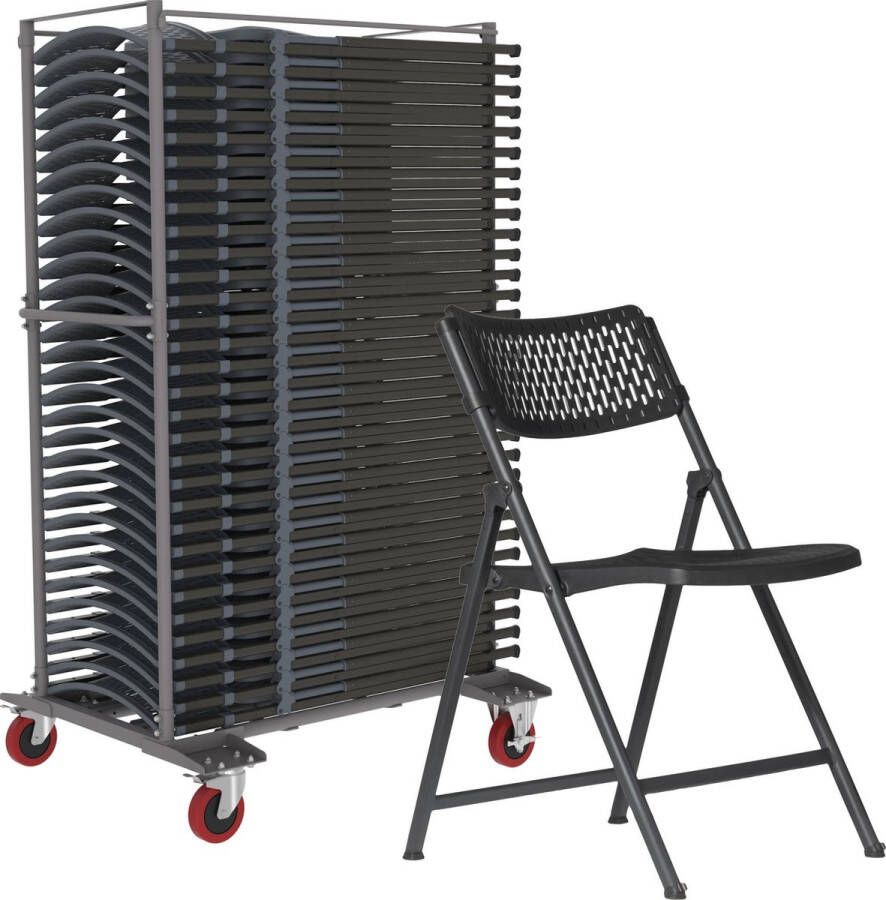Van Vugt Event Products 30 x zwarte klapstoel Aran in transportkar bulkprijs actiepakket