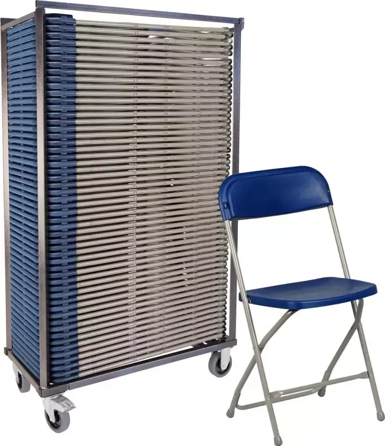 Van Vugt Event Products 50x klapstoel Titan in transportkar grijs blauw