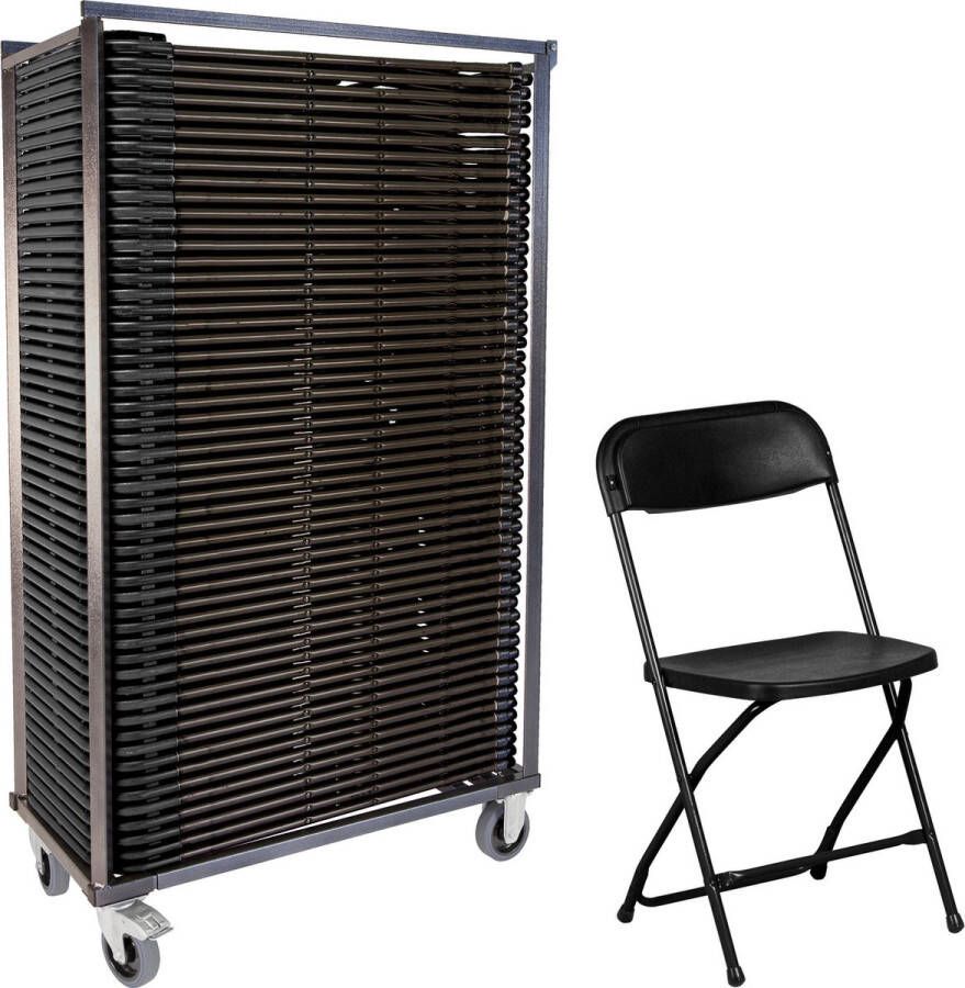 Van Vugt Event Products 50x klapstoel Titan in transportkar zwart zwart