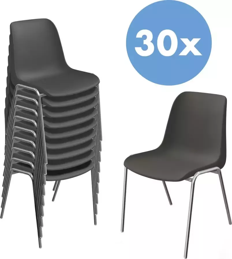 Van Vugt Event Products Stoel Solid Partij van 30 antraciet chroom Geschikt voor kantine vergaderzaal congrescentrum