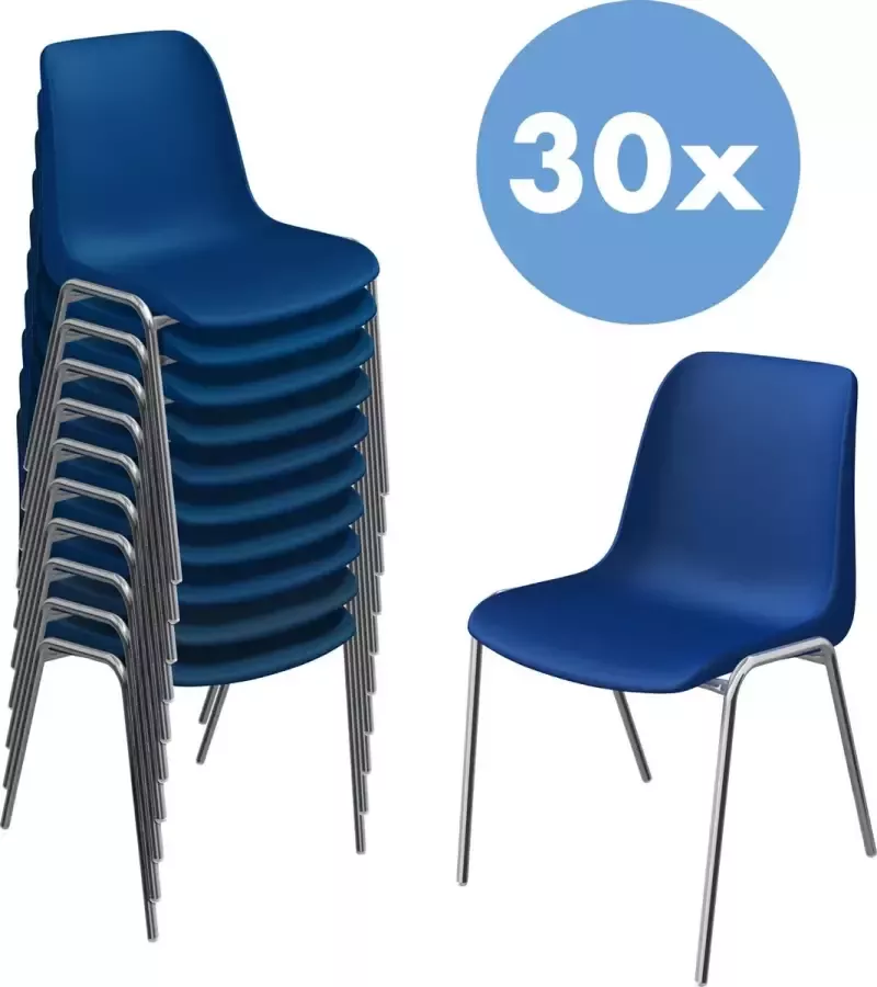 Van Vugt Event Products Stoel Solid Partij van 30 blauw chroom Geschikt voor kantine vergaderzaal congrescentrum