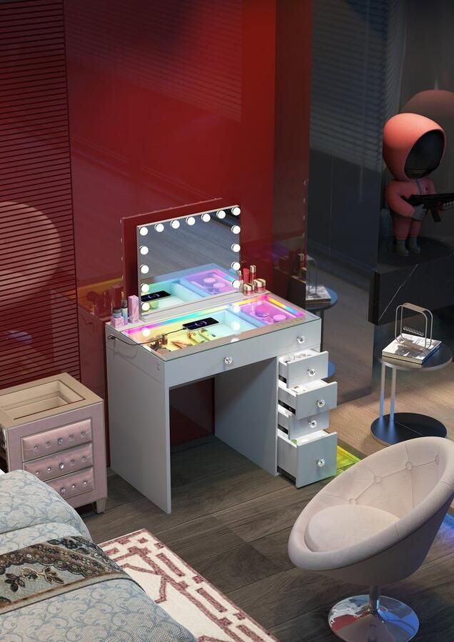 VANITII Bureau kaptafel Hollywood VD6 met led RGB verlichting 92 x 55 x 81 cm